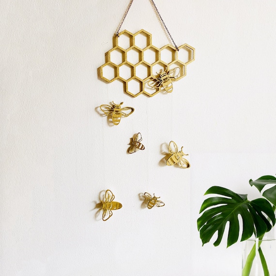 Bee Honeycomb Wall Hanging, Bee Mobile, Bee Wall Art, Bee Home Decor 