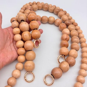 Handvat tas met houten kralen – riempje voor ronde portemonnee met natuurlijke kralen voor het maken van handtassen