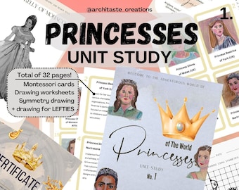 PRINCESSES of the world, Montessori cards, UNIT STUDY, Famous real princesses, educational material for homeschool, english, latviski