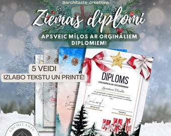 DIPLOMS Ziemassvētku svinībām, rediģējams fails, 5 dizaini, veidnes saite, template link, certificate, Winter, Holidays, instant download