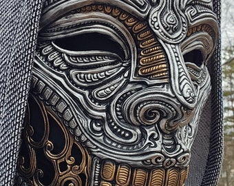 Necromancer Mask – 3D Printed Resin, Gothic Biomechanical Fantasy Art, Cosplay Display Piece