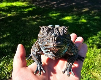 Lucky Frog Sculpture – Resin 3D Printed • Jin Chan Inspired • Ornamental Fantasy Decor • Prosperity Toad Art Piece