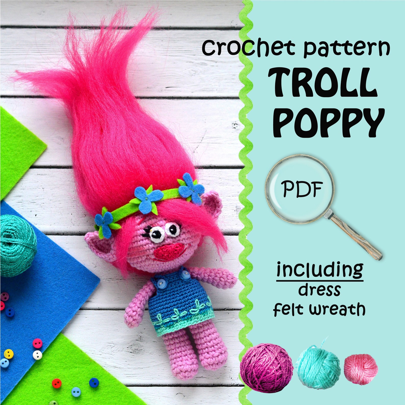Poppy Troll Amigurumi Crochet Pattern/troll poppy | Etsy