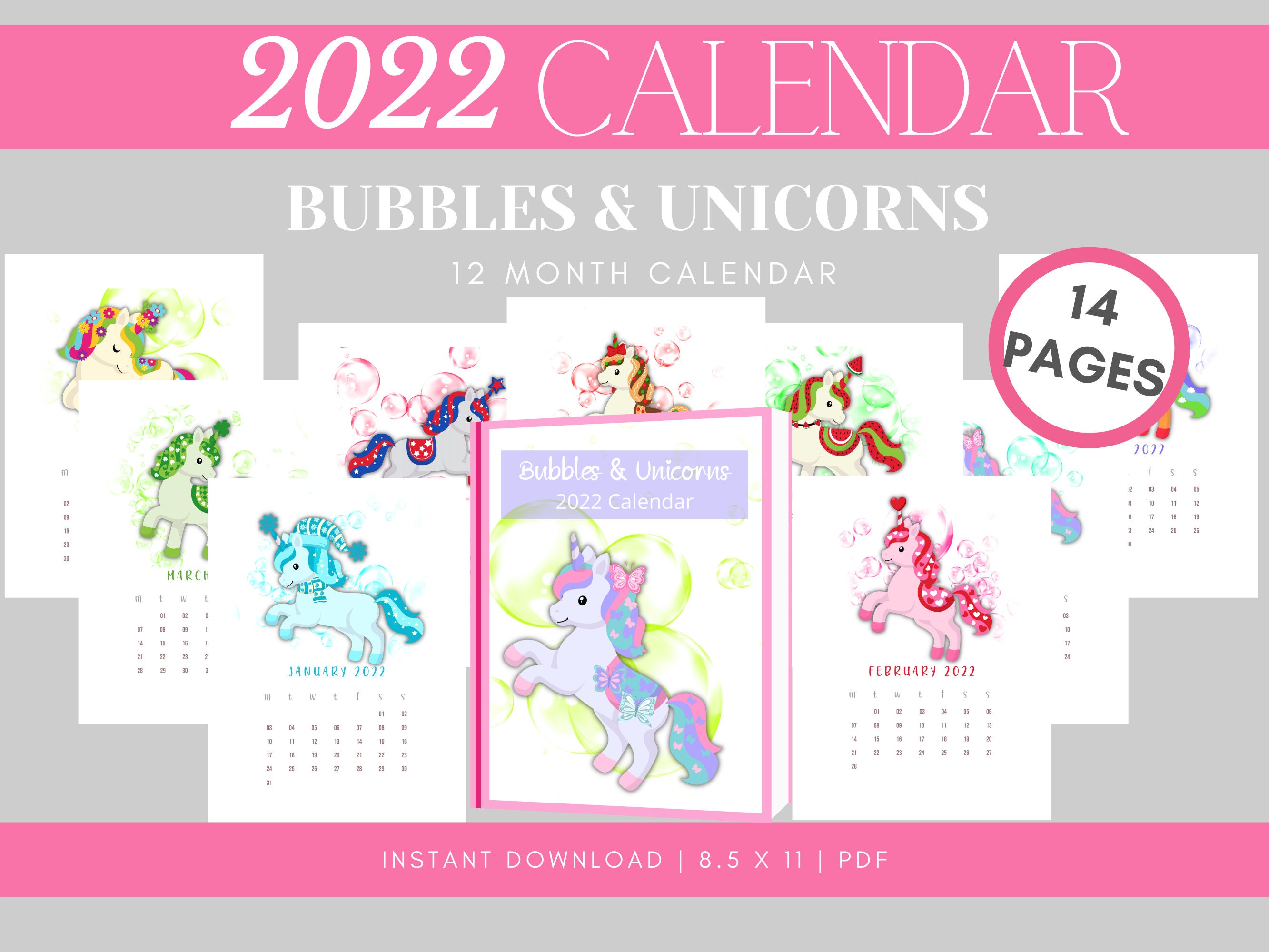 Printable Calendar Digital Download 12Month Calendar Calendar