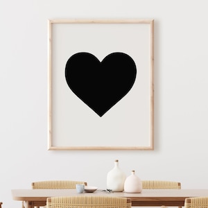 Love Heart Print, Modern Wall Art, Black Wall Decor - Black Heart