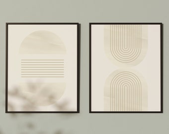 Jeu d’impression neutre de 2, Art mural beige, Art au trait moderne, Tirages de déclaration