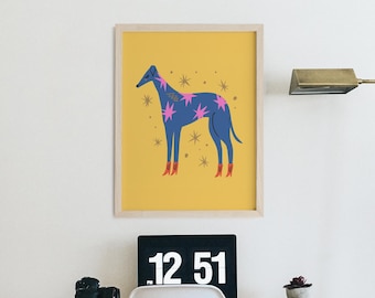 Whippet Lurcher Greyhound Illustration Download Print | Printable Sighthound Art