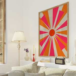 Abstract Pink Sun Wall Art | Printable Geometric Art, Downloadable Print