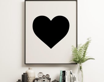 Loveheart Printable Art, Abstract Bedroom Wall Art, Minimalist Decor, Instant Download - Black Heart