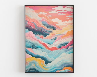 Cloud Wall Art, Abstract Colourful Cloud Painting Print, Maximalist Modern Wall Art, Bold Skyscape Artwork