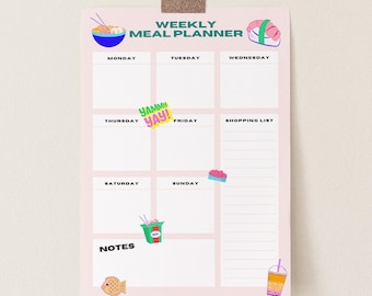 Weekly Meal Planner Printable, Dinner Menu Modern Sushi Design, Instant Download
