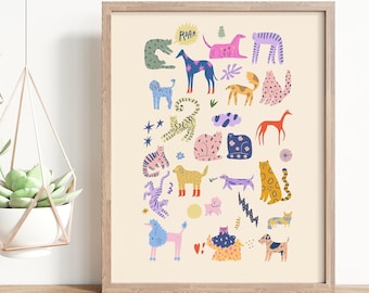 Ilustración de gatos y perros