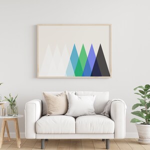 Blue Mountain Print, Colourful Wall Art, Mid Century Decor - Nightfall
