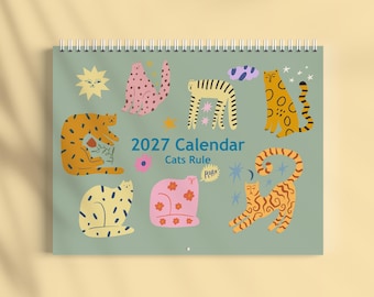 2027 Cat Illustration Wall Calendar - Cats Rule