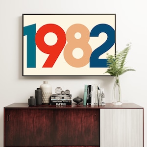 Gepersonaliseerde jaarkunst digitale download. Zelf afdrukken retro geboortejaar op maat