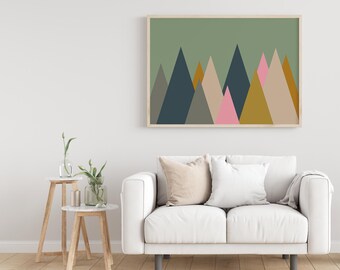 Afdrukbare scandinavische kunst geometrische berg - lentelandschap
