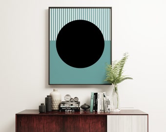 Graphic Print, Teal Wall Art, Modern Dark Decor - Drop