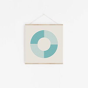 Minimalist Wall Art, Modern Circle Print, Teal Abstract Art Coil image 3