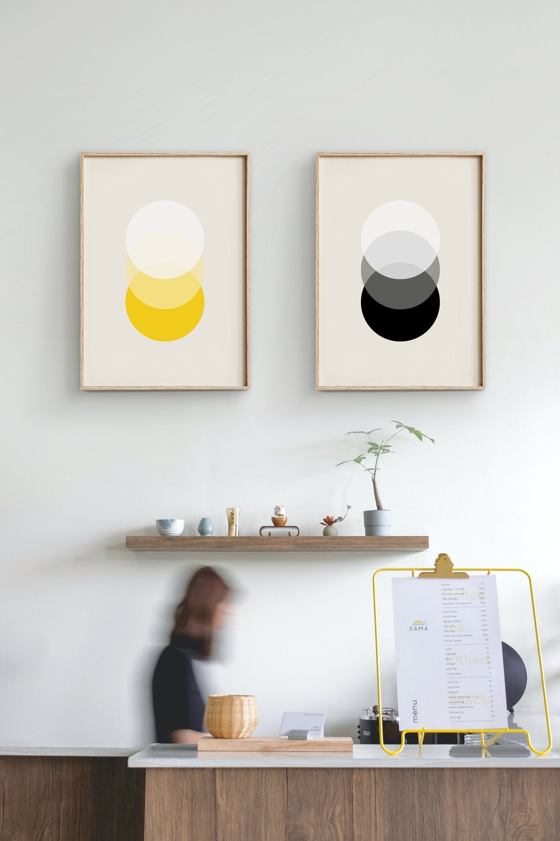 Set of 2 Abstract Prints Yellow and Black Wall Art Retro Etsy