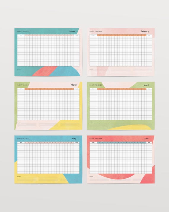 Monthly Habit Tracker Printable, Year Routine Tracker, Habit Checklist, Instant Download