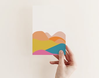 Mountain Greetings Card, Abstract Landscape Card - The Hills are Alive