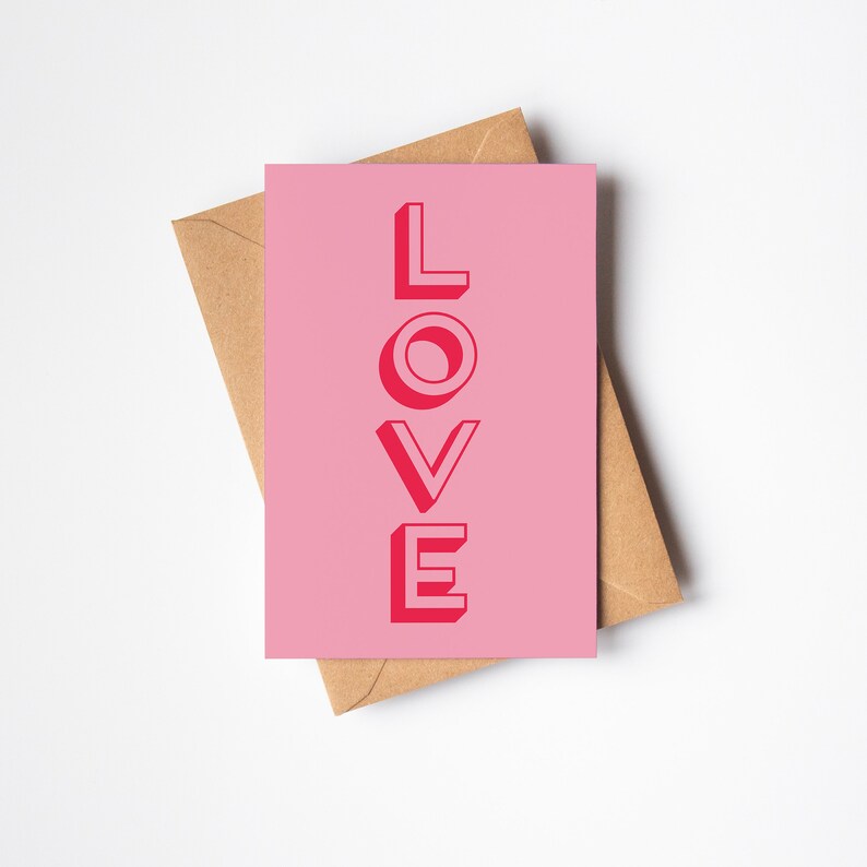 Love Card, Contemporary Pink Valentines Card Love Pink image 3