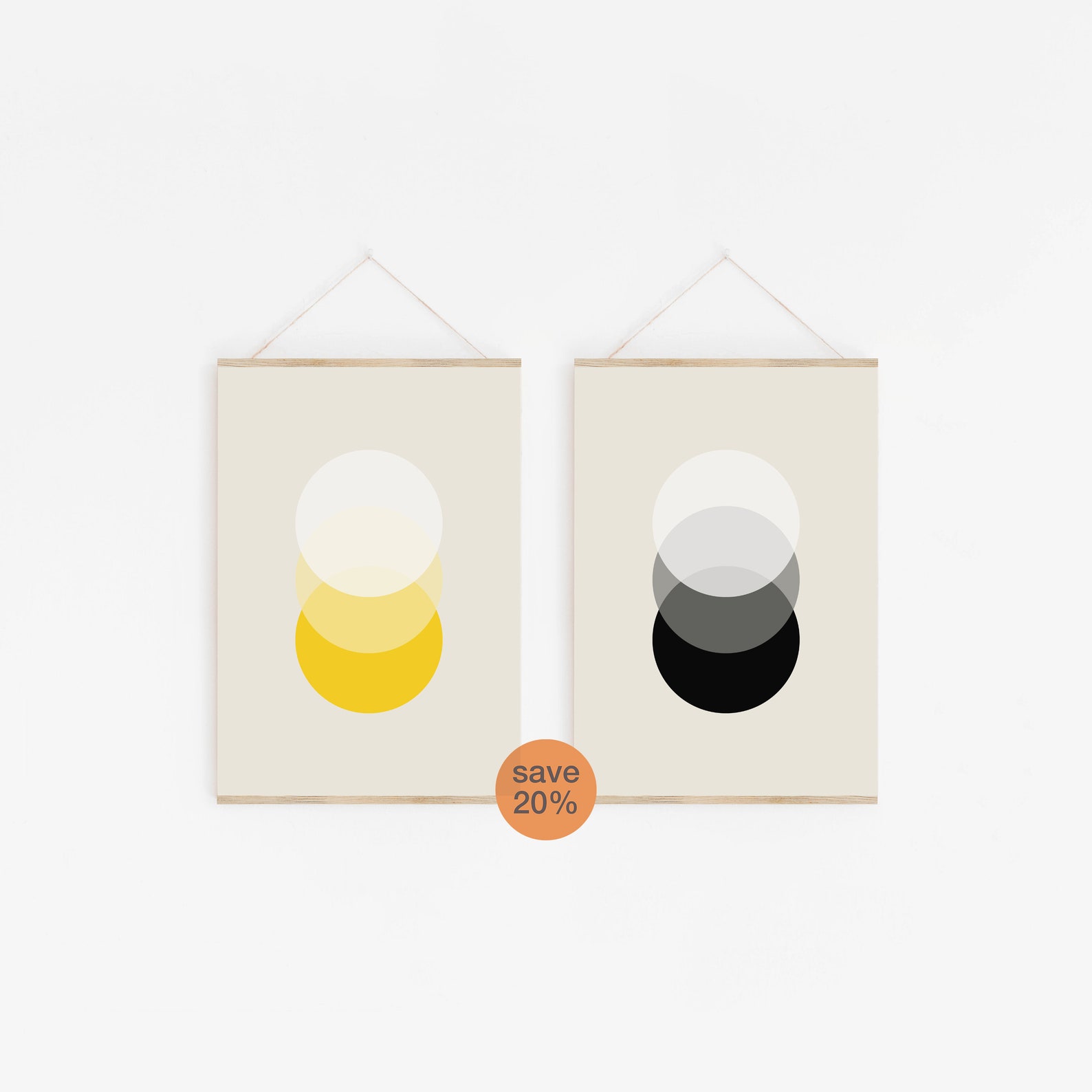 Set of 2 Abstract Prints Yellow and Black Wall Art Retro Etsy