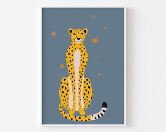 Boho Big Cat Cheetah Art Print - Night Cheetah