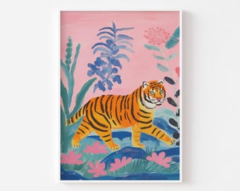 Tiger Painting Print, Boho Wall art for Childrens Room or Baby's Nursery