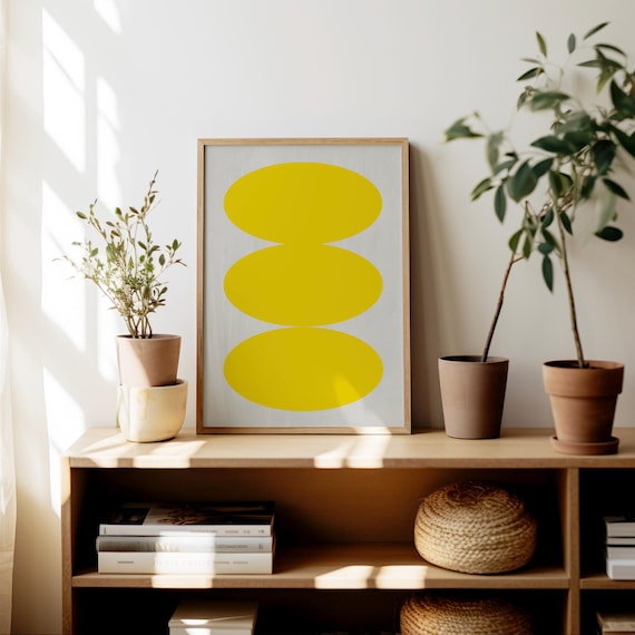 Contemporary Abstract Art Print, Bold Yellow and Grey Wall Art