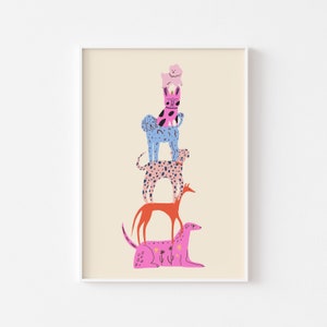 Fun Dog Illustration Print - Pile of Dogs