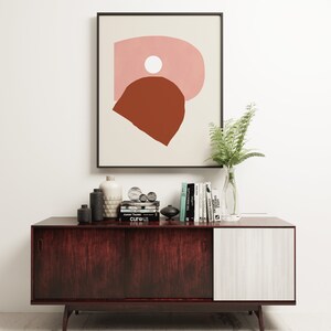 Abstract Shape Print, Minimalist Wall Art, Tan and Pink Abstract Art Colossal image 3