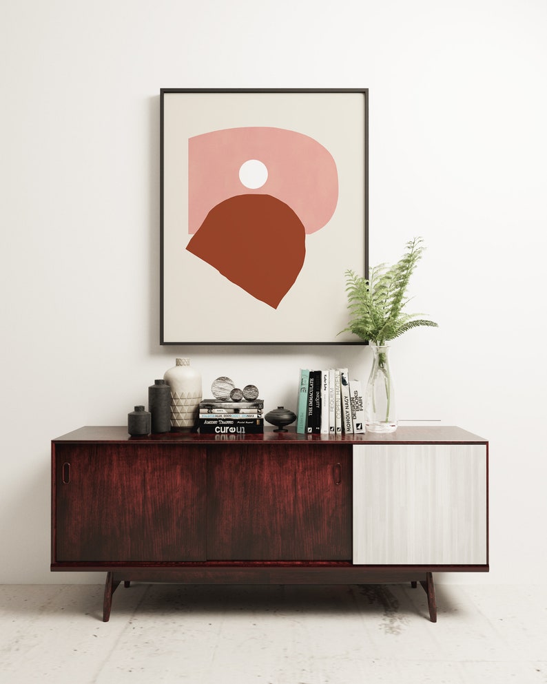 Abstract Shape Print, Minimalist Wall Art, Tan and Pink Abstract Art Colossal image 3