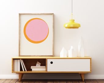 Sun Print, Minimalist Wall Art, Orange and Pink Decor -  Sun