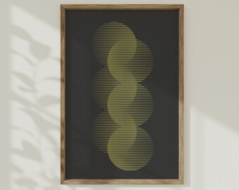 Minimalistisk linjekonst, senap och svart tryck, modern inredning, samtida väggkonst