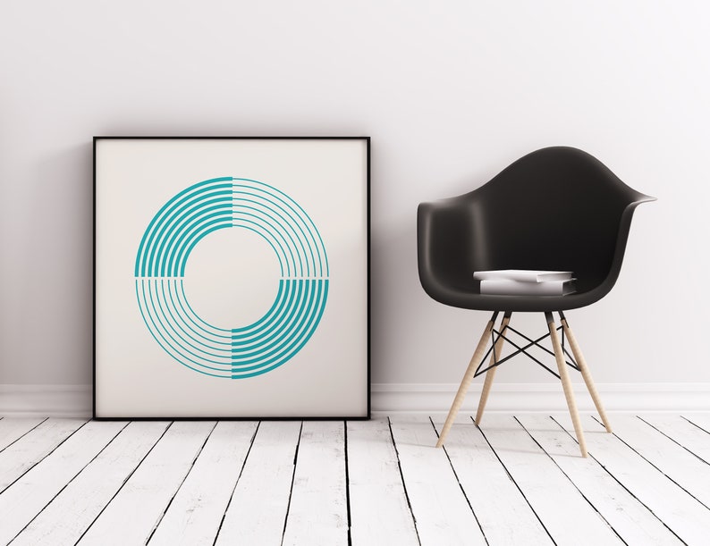 Minimalist Wall Art, Modern Circle Print, Teal Abstract Art Coil image 1