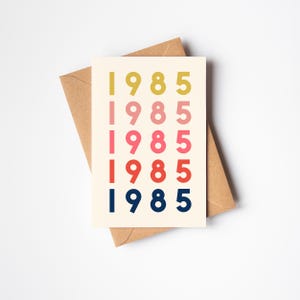Biglietto di auguri personalizzato per l'anno di nascita, biglietto di auguri di compleanno tipografico