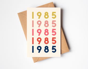 Carte de voeux personnalisée pour l'année de naissance, carte d'anniversaire typographie