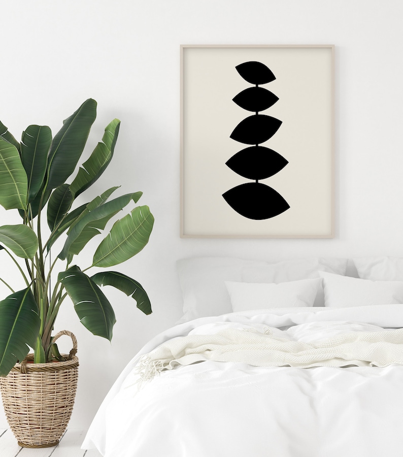 Plant Wall Art, Minimalist Art, Black Abstract Print, Large Wall Art ...