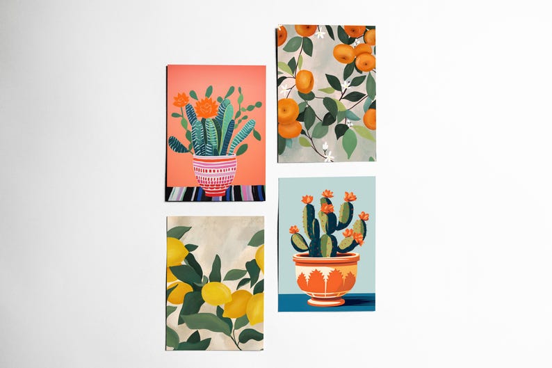 Cartes postales botaniques, cadeaux d'écriture cactus, papeterie moderne de fruits - été image 1