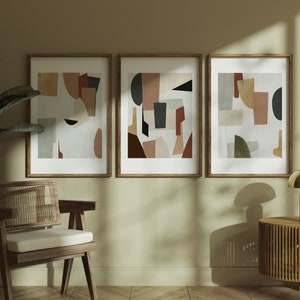 Gallery Wall Set of 3 Abstract Prints, Earthy Wall Art, Painting Print Set image 3