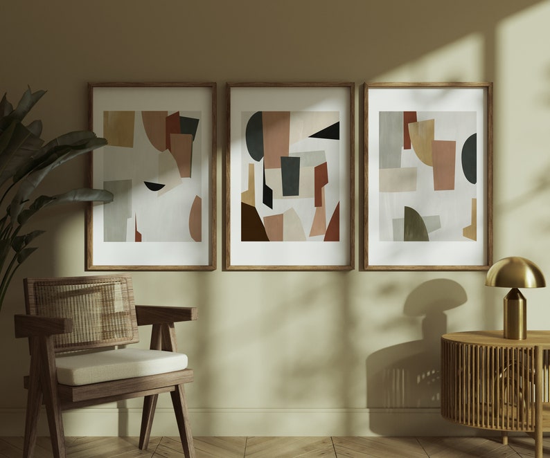 Gallery Wall Set of 3 Abstract Prints, Earthy Wall Art, Painting Print Set image 3