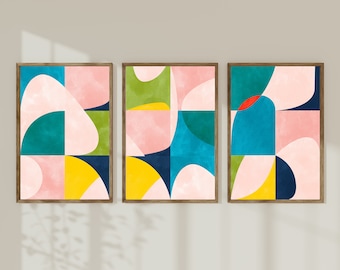 Set of 3 Abstract Prints, Modern Wall Decor, Colourful Gallery wall Set  - Mosaic