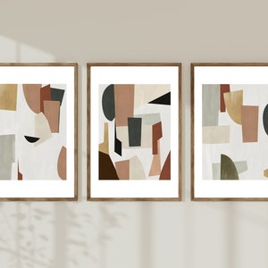 Gallery Wall Set of 3 Abstract Prints, Earthy Wall Art, Painting Print Set image 1