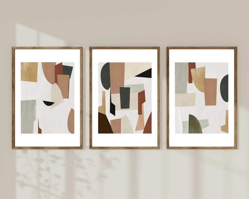 Gallery Wall Set of 3 Abstract Prints, Earthy Wall Art, Painting Print Set image 1