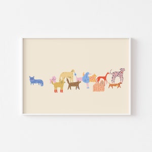 Impression d'illustration de races de chiens - promener les chiens