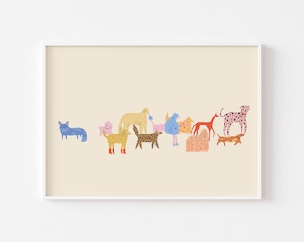 Dog Breeds Illustration Print - Walking the Dogs