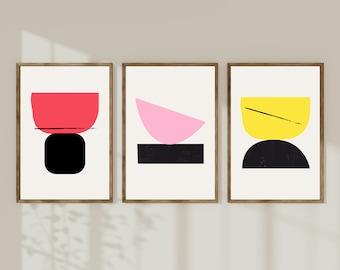 Set of 3 Mid Century Modern Prints, Modern Wall Decor, Colourful Gallery Wall Set - Poise