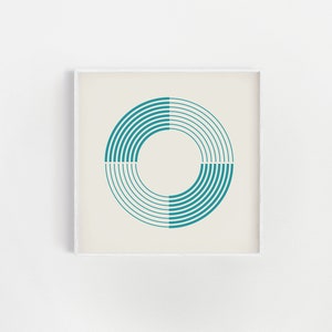 Minimalist Wall Art, Modern Circle Print, Teal Abstract Art Coil image 2