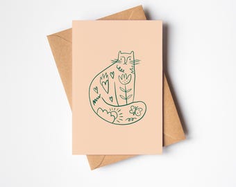 Happy Cat Line Drawing Card